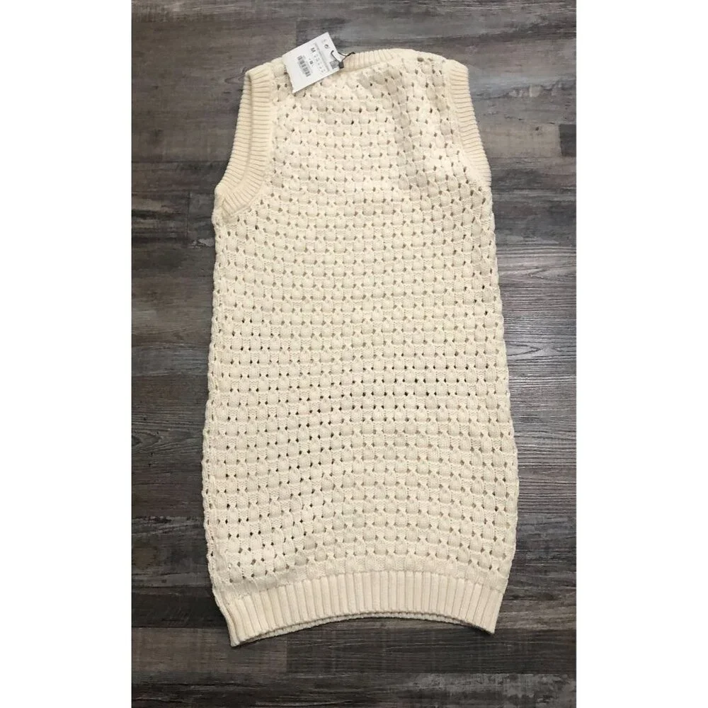 Zara Cream Knit Sleeveless Sweater Tunic Mini Dress Medium New w Tags - Picture 4 of 6